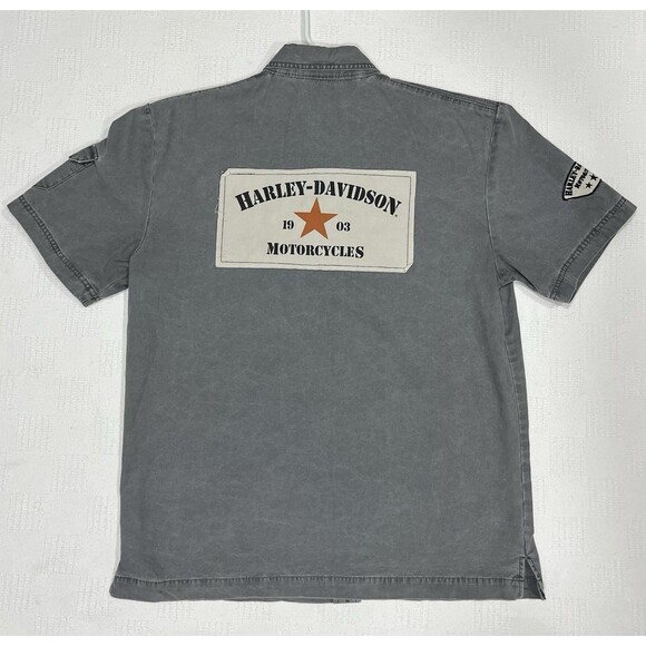 Harley Davidson Shirt Mens M Gray Short Sleeve Button Up Biker Motorcycle Shop - Picture 2 of 11